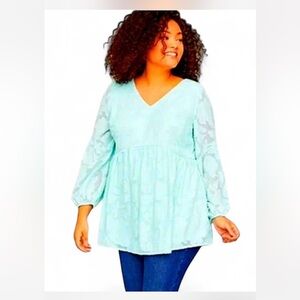 Lane Bryant floral embossed babydoll blouse in Seafoam or mint green size 16